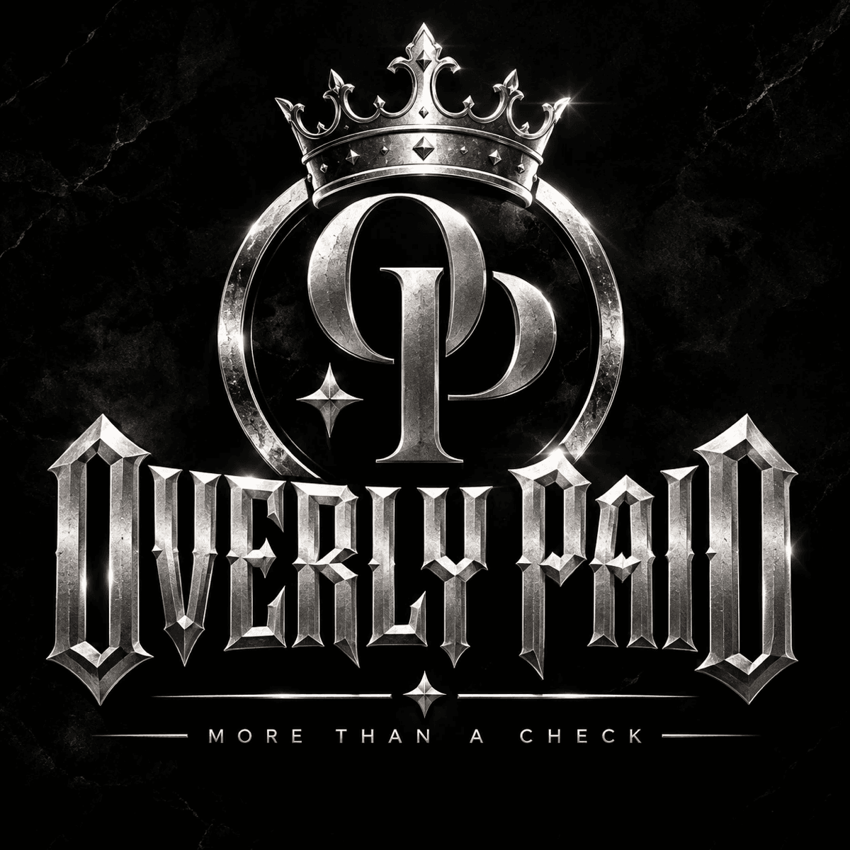 OverlyPaid logo: a silver crown over an OP monogram, with the words Overly Paid and More than a check